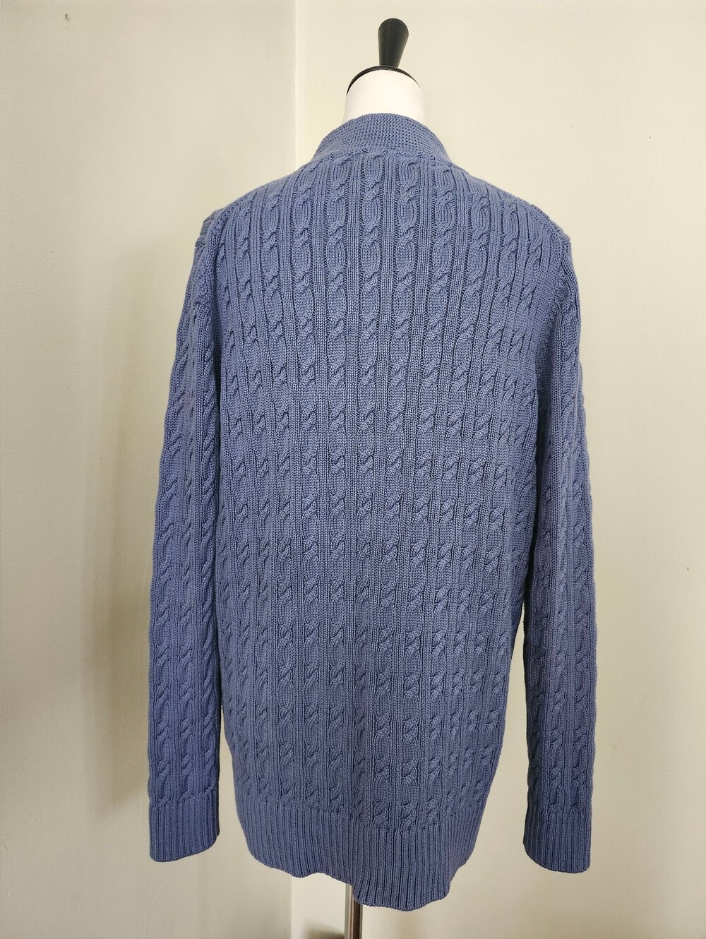L.L. Bean Cable Knit Button-Up Sweater Cardigan Blue, L - Picture 4 of 9